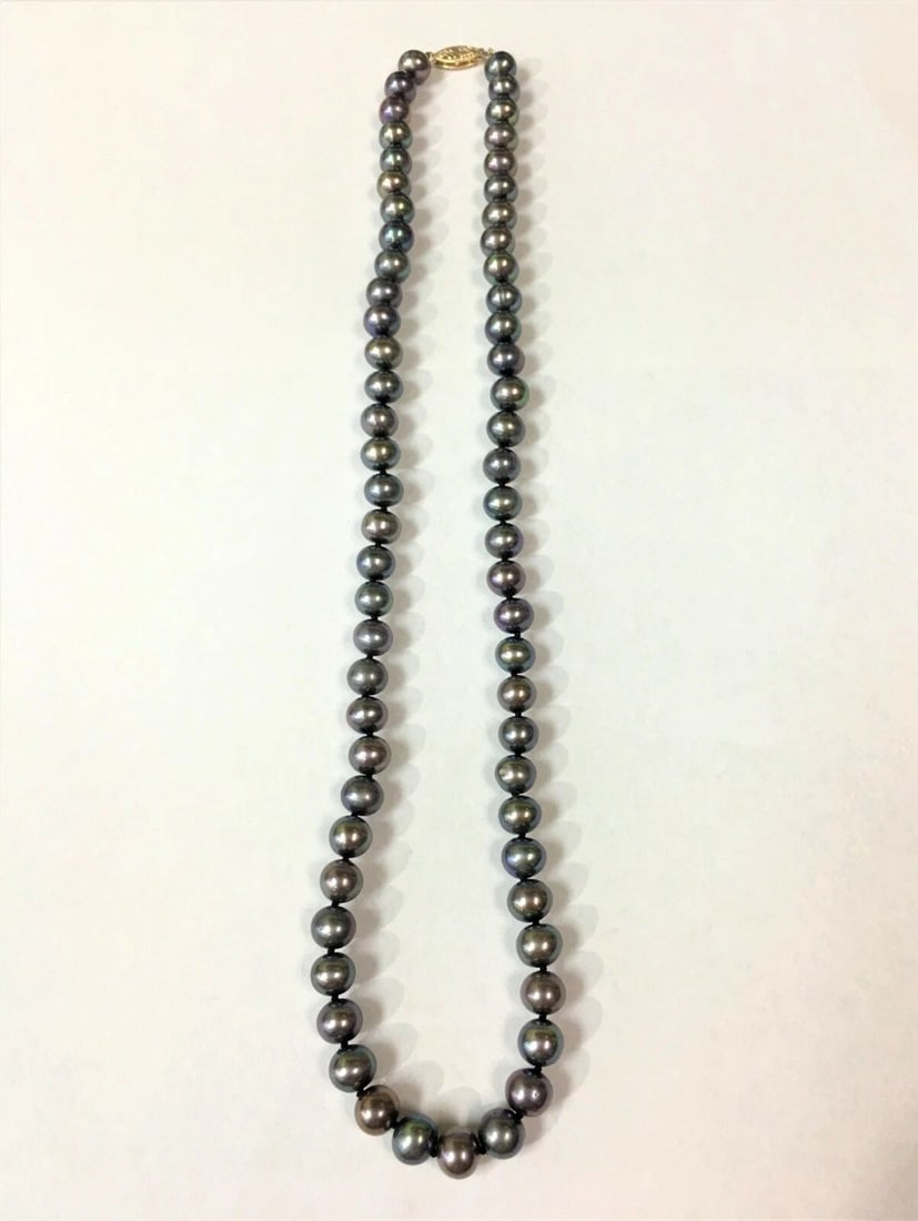 BLACK PEARL NECKLACE 14K GOLD CLASP (17.5 INCHES LONG) (1 of 2)