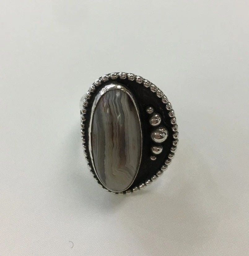 CUSTOM MADE STERLING SILVER RING WITH GREY AGATE STONE (1 of 2)