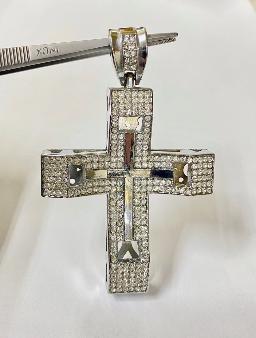 925 SILVER CROSS PENDANT WITH CUBIC ZIRCONIA 3.24"LX2.125"W (1 of 2)