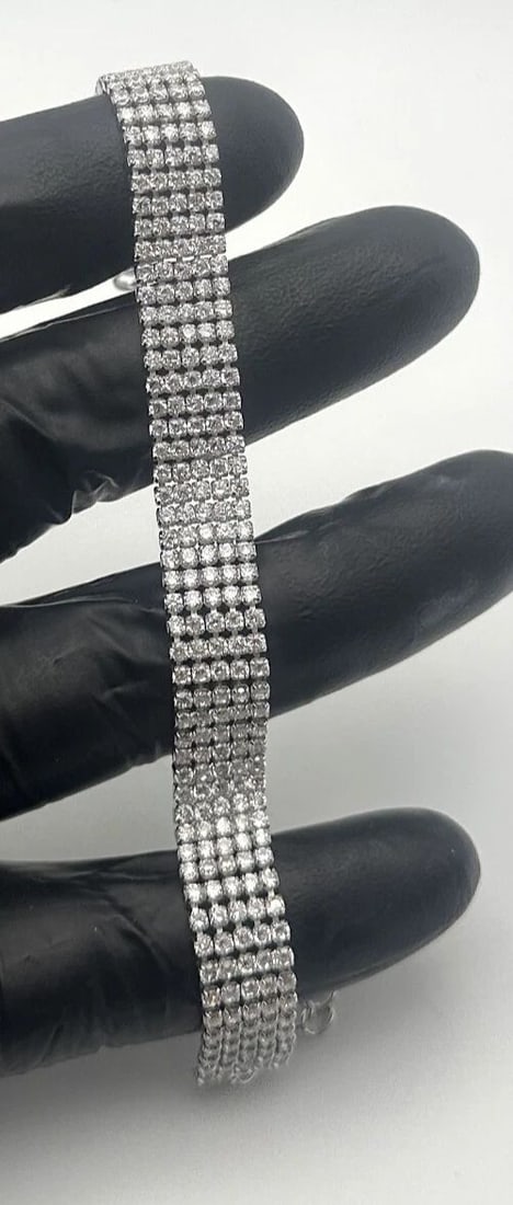 925 STERLING SILVER BRACELET WITH CUBIC ZIRCONIA STONES 6.5"-7.5" 14G (1 of 2)
