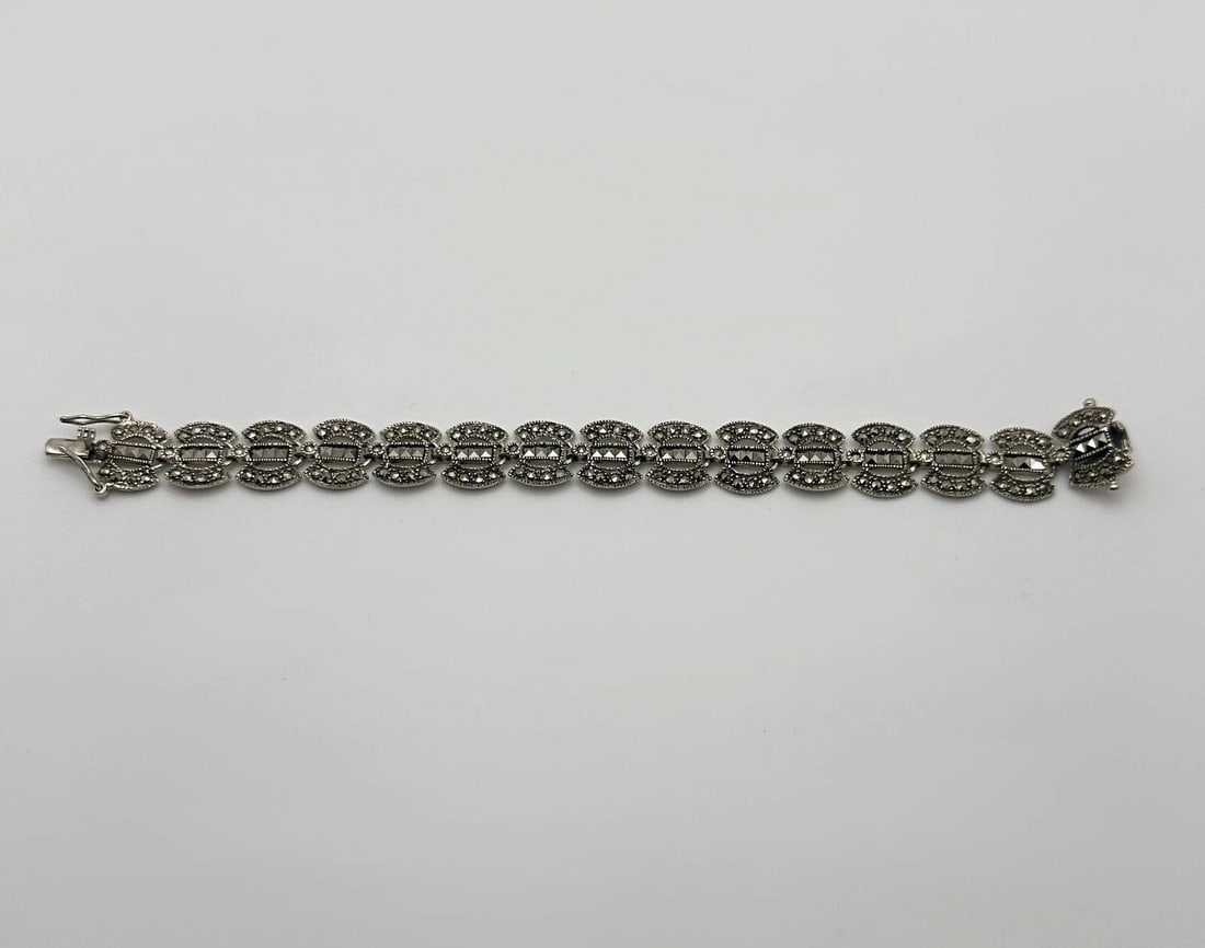 HAN THAILAND 925 STERLING SILVER ART DECO BRACELET WITH MARCASITE STONES 7" (1 of 2)