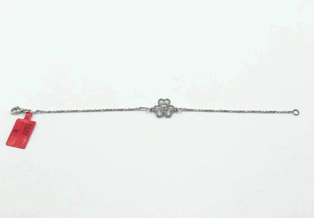 STERLING SILVER HEART FLOWER CHARM BRACELET WITH 0.25CT DIAMONDS 7" INCHES (1 of 2)