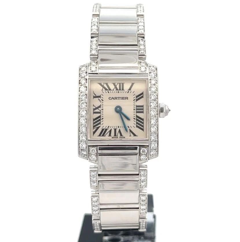 CARTIER TANK FRANCAISE WATCH ORIGINAL FULL FACTORY DIAMONDS 18K WHITE GOLD (1 of 2)