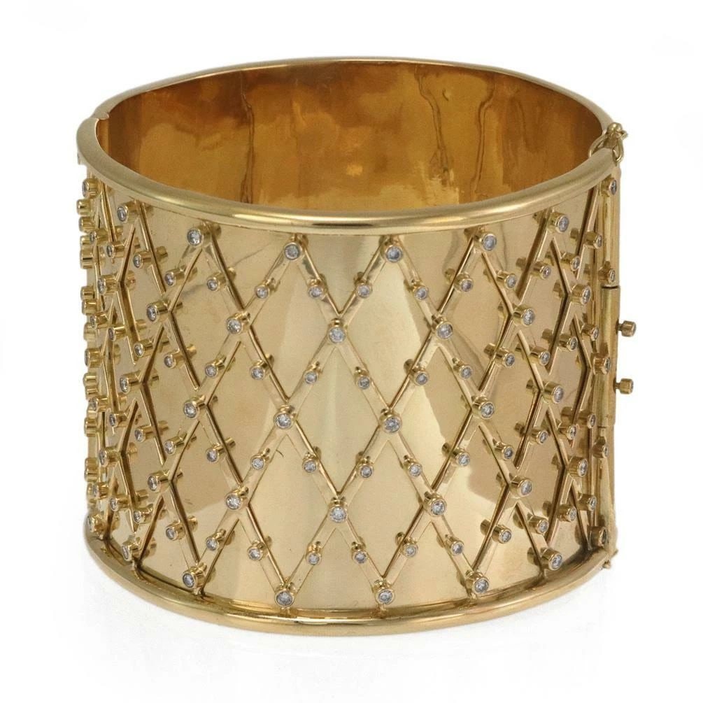 STUNNING 5.5CT DIAMOND 18K YELLOW GOLD 2.20" WIDE FANCY DESIGN BRACELET (1 of 2)