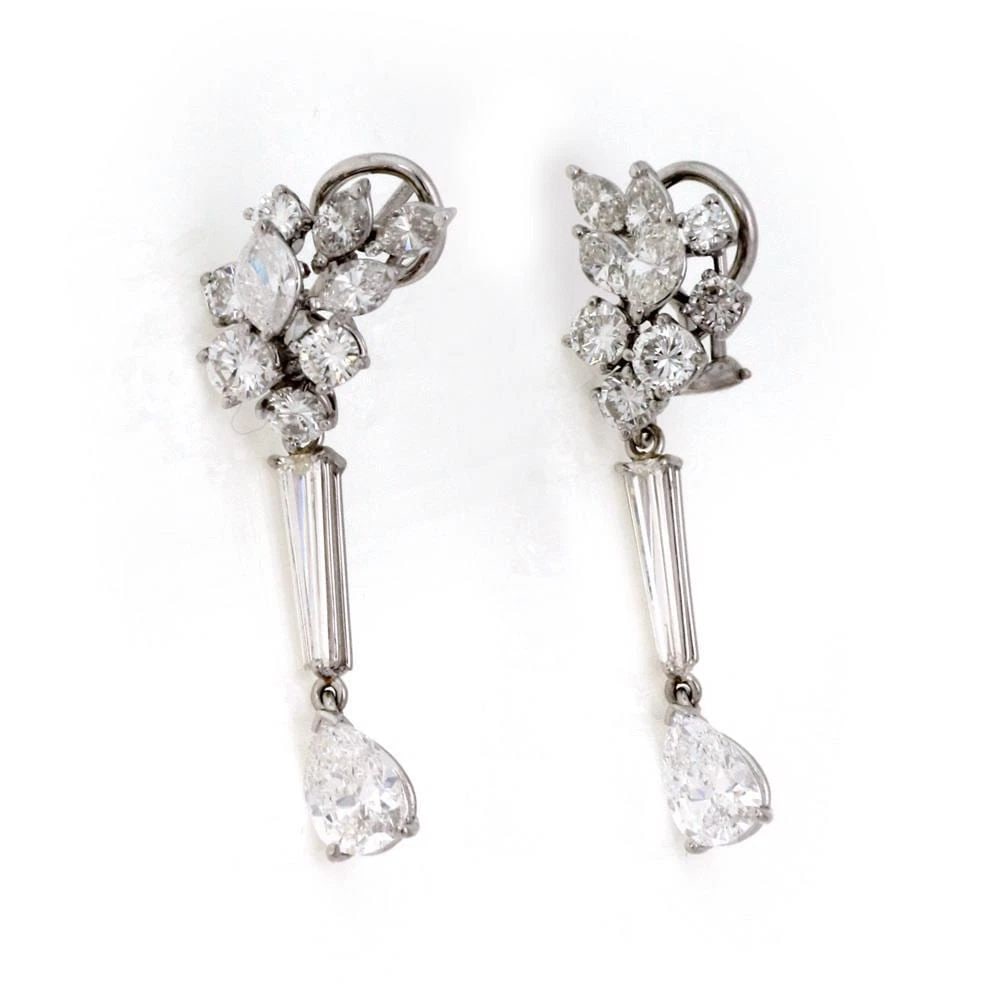 PLATINUM 6.33CT DIAMOND CLUSTER TOP LONG DANGLE EARRINGS (1 of 2)
