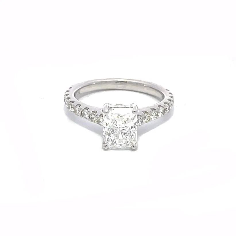 ENGAGEMENT RING RADIANT CUT DIAMOND 1.63CT SOLITAIRE W/ACCENT 18K GOLD GIA D-VS1 (1 of 2)