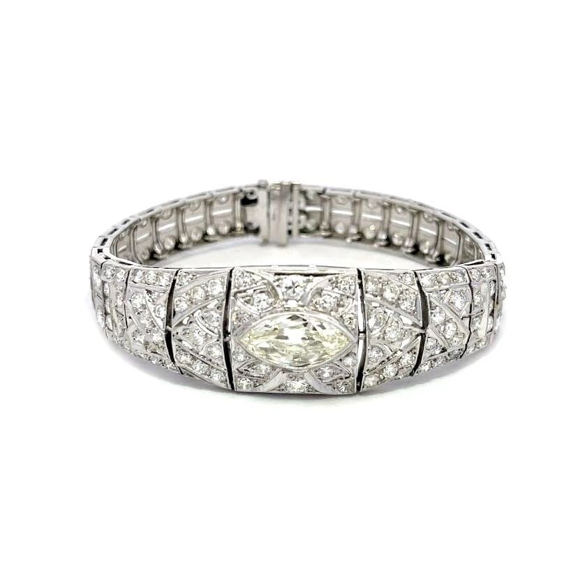ART DECO DIAMOND BRACELET 5.30CT PLATINUM FILIGREE CENTERPIECE (1 of 2)