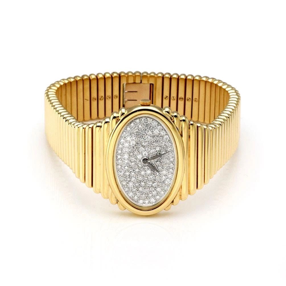 PIAGET HEAVY OVAL WATCH ONE CARAT ROSE CUT DIAMOND 18K YELLOW GOLD HAND WIND (1 of 2)