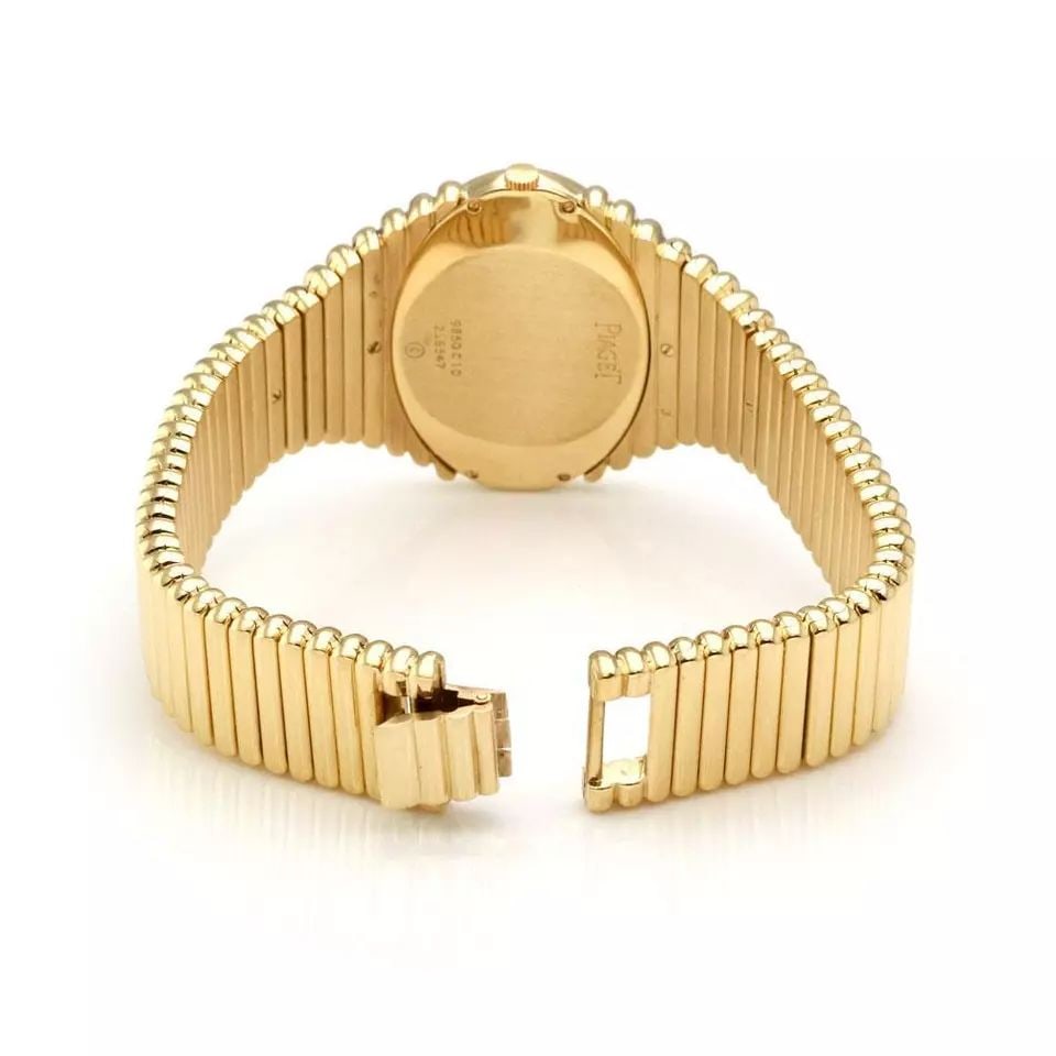 PIAGET HEAVY OVAL WATCH ONE CARAT ROSE CUT DIAMOND 18K YELLOW GOLD HAND WIND - 2