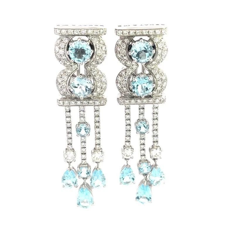 BEDAT & CO. AQUAMARINE GOLD DIAMONDS LONG EARRINGS 18K WHITE 10.60CT DROP DANGLE: BEDAT & CO. AQUAMARINE GOLD DIAMONDS LONG EARRINGS 18K WHITE 10.60CT DROP DANGLE BEDAT & CO. AQUAMARINE GOLD DIAMONDS LONG EARRINGS 18K WHITE 10.60CT DROP DANGLE A RARE collection by Swiss Bedat & Co.
