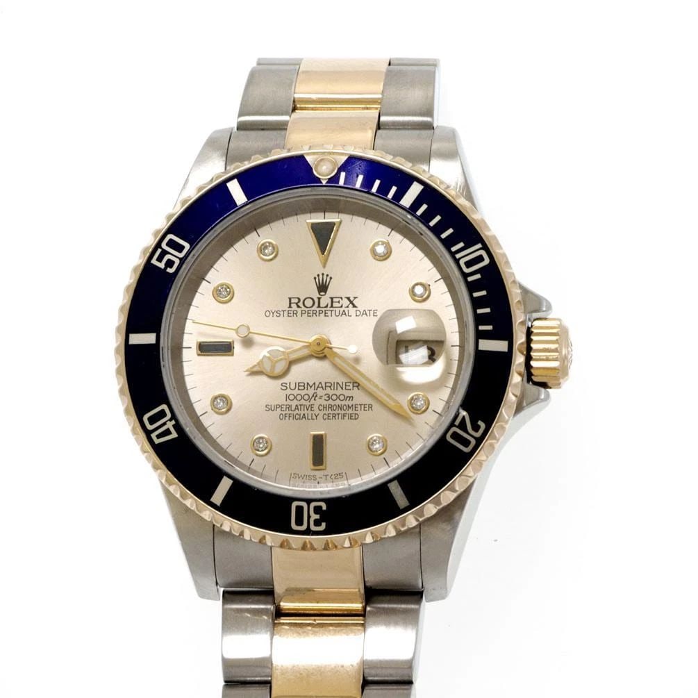 ROLEX SUBMARINER DIAMOND DATE STEEL 18K GOLD MEN'S WATCH 16613 (1 of 2)