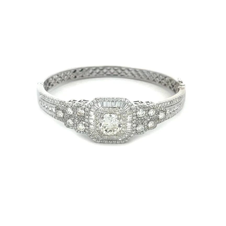 DIAMOND 5.57CT GOLD BRACELET BAGUETTE ROUND 18K WHITE BANGLE SOLITAIRE 2.57 CT (1 of 2)