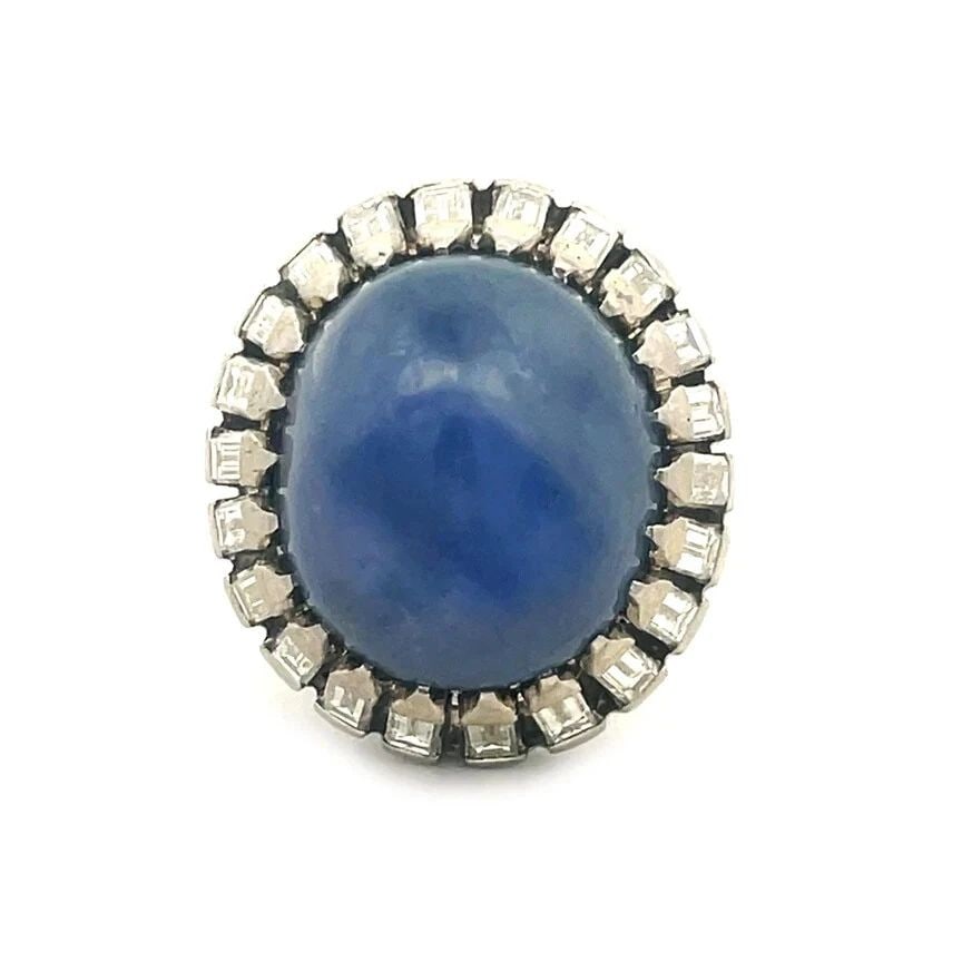 STAR SAPPHIRE DIAMOND RING UNHEATED PLATINUM OVAL CABOCHON NATURAL 38CT GIA (1 of 2)