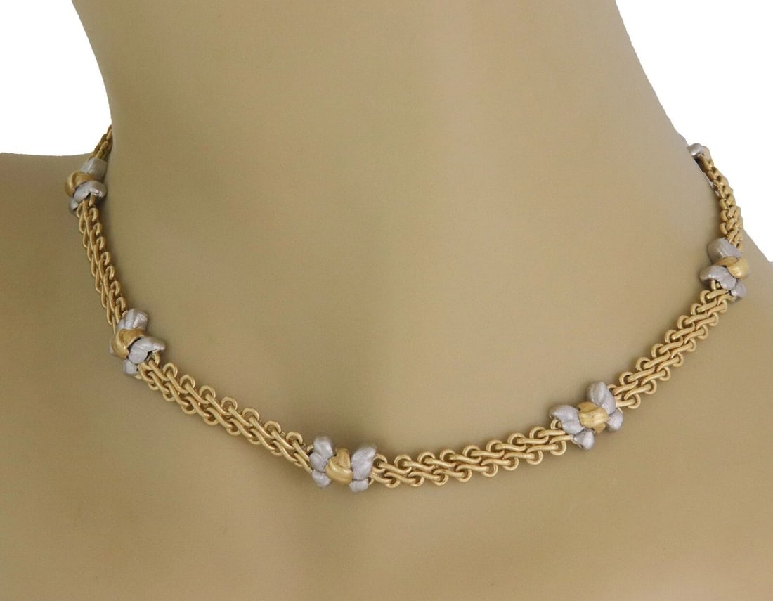 BUCCELLATI BUTTERFLY MOTIFS 18K TWO TONE GOLD CHAIN LINK COLLAR NECKLACE: BUCCELLATI BUTTERFLY MOTIFS 18K TWO TONE GOLD CHAIN LINK COLLAR NECKLACE BUCCELLATI BUTTERFLY MOTIFS 18K TWO TONE GOLD CHAIN LINK COLLAR NECKLACE Buccellati Butterfly Motifs 18k Two Tone Gold Chain Li