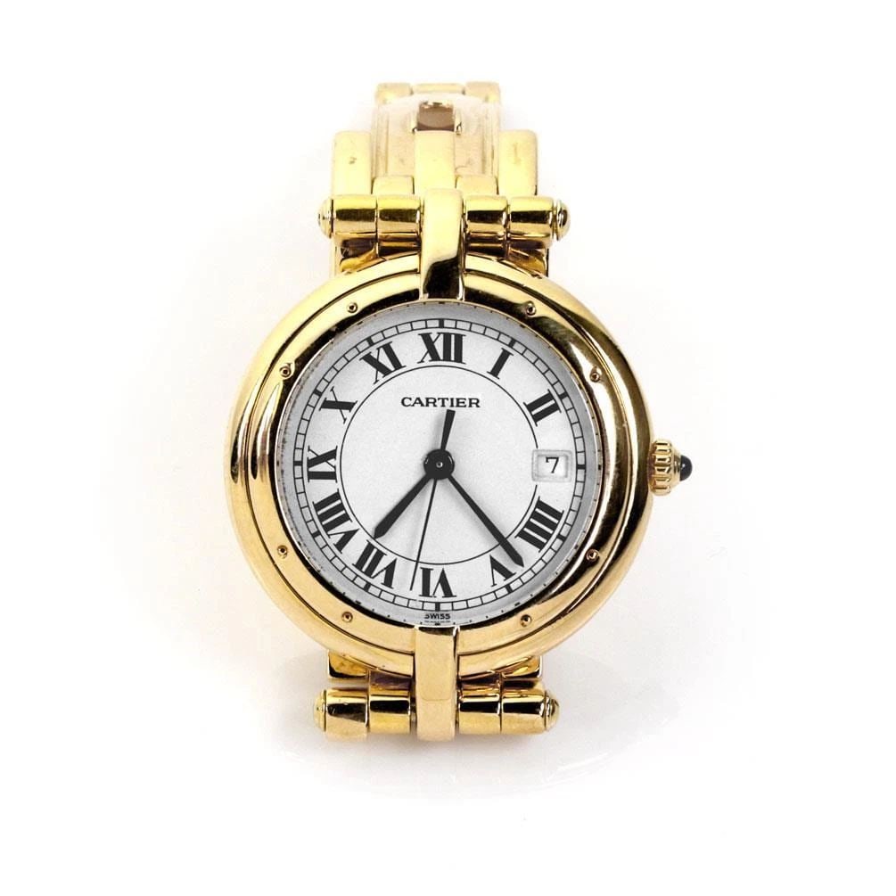 CARTIER VENDOME 18K WATCH YELLOW GOLD DATE SAPPHIRE CRYSTAL QUARTZ (1 of 2)