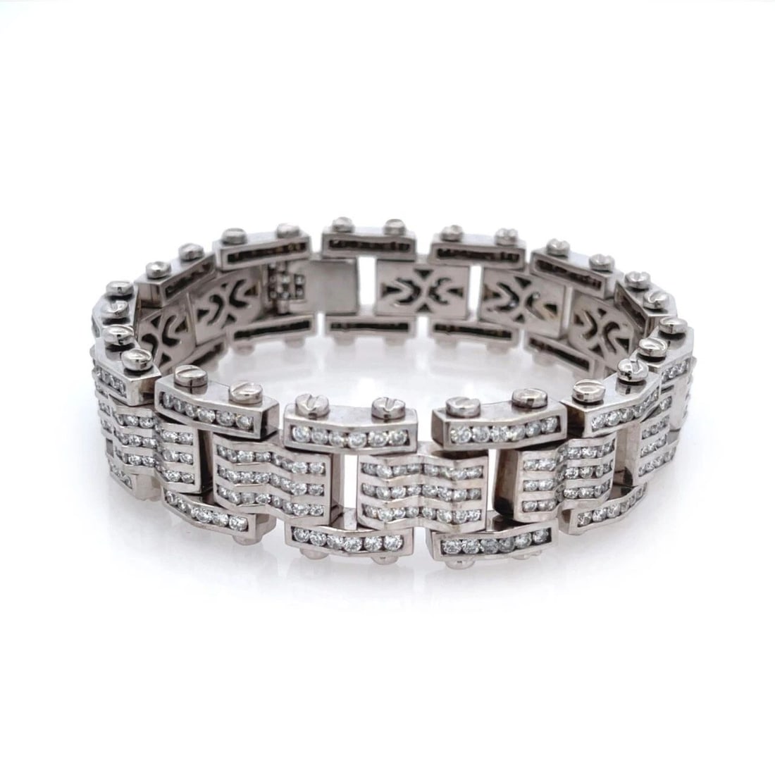 LARGE 9 CARATS 14K WHITE GOLD 19MM WAVE BAR LINK MEN'S BRACELET (1 of 2)