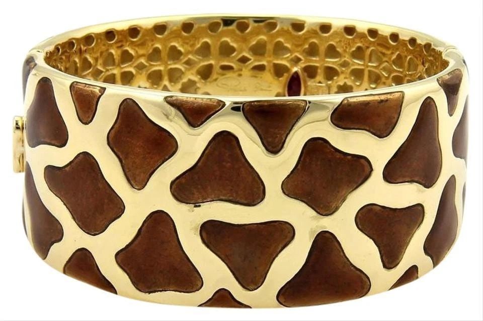 ROBERTO COIN GIRAFFE BRACELET ENAMEL 18K YELLOW GOLD WIDE BANGLE (1 of 2)