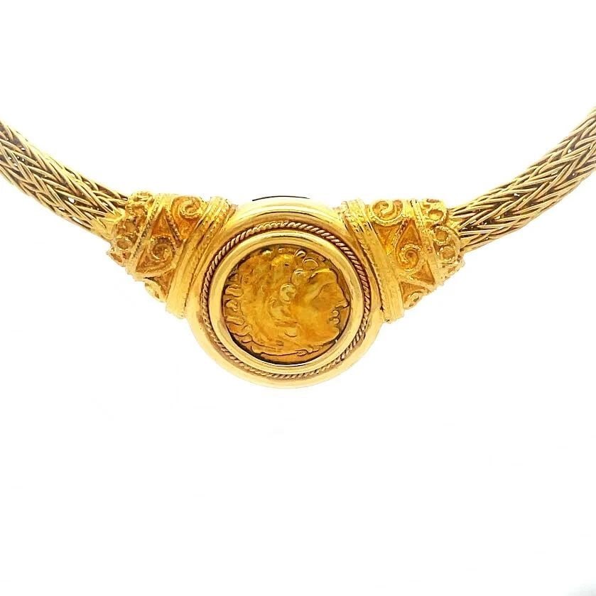 ROMAN FIGURE COIN NECKLACE SPIGA/WHEAT 18K EMBOSSED 18KYELLOW GOLD (1 of 2)