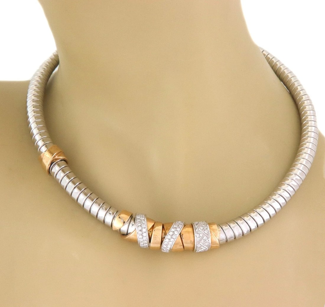 LA NOUVELLE BAGUE DIAMOND 18K ROSE WHITE GOLD TUBOGAS STYLE NECKLACE: LA NOUVELLE BAGUE DIAMOND 18K ROSE WHITE GOLD TUBOGAS STYLE NECKLACE LA NOUVELLE BAGUE DIAMOND 18K ROSE WHITE GOLD TUBOGAS STYLE NECKLACE This is a contemporary authentic necklace by the world