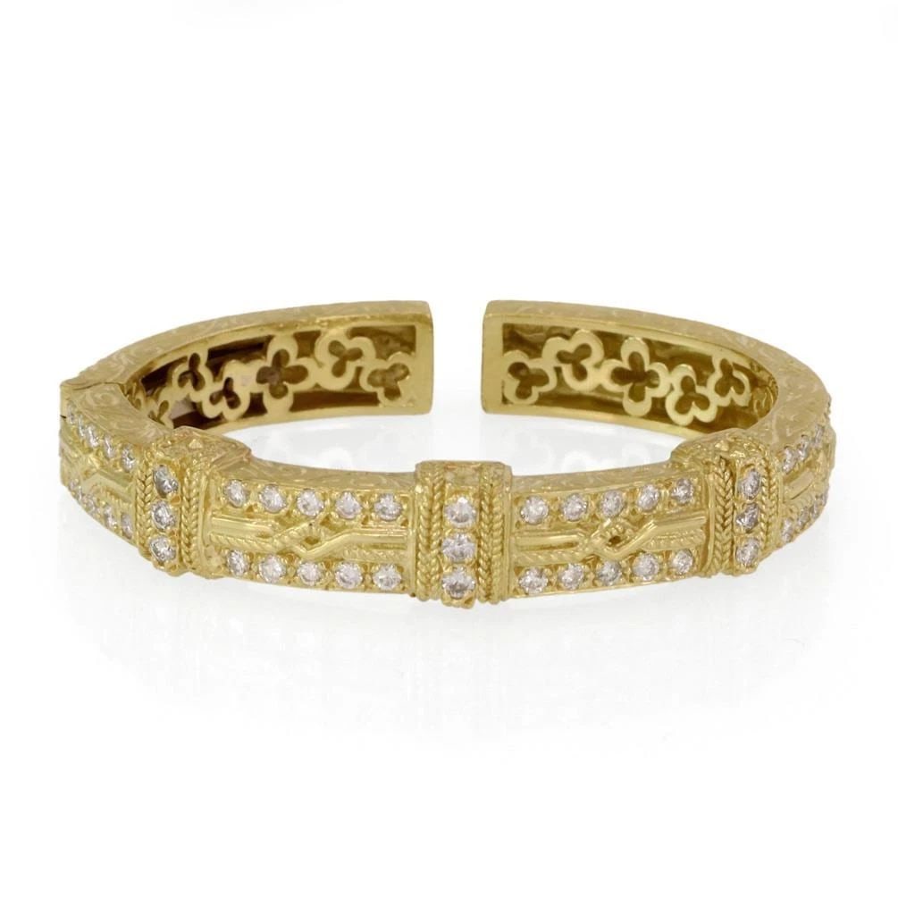 STAMBOLIAN BRACELET 2.4CT DIAMOND 18K YELLOW GOLD FLORAL CUFF: STAMBOLIAN BRACELET 2.4CT DIAMOND 18K YELLOW GOLD FLORAL CUFF STAMBOLIAN BRACELET 2.4CT DIAMOND 18K YELLOW GOLD FLORAL CUFF Stambolian Designer 2.4ct Diamond 18k Yellow Gold Floral Cuff Bracelet