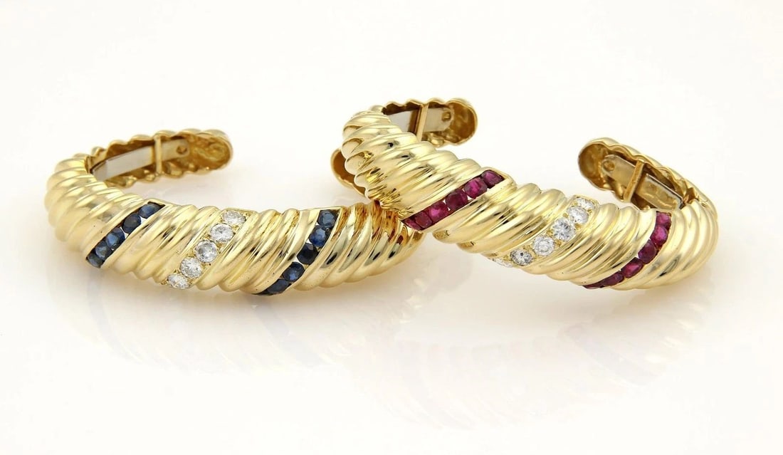 DIAMONDS & GEMS GOLD BRACELETS 18K YELLOW SET OF 2 CUFFS STYLE (1 of 2)