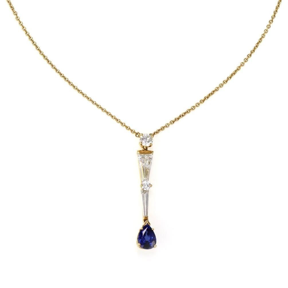 MIKIMOTO 5.50CT DIAMOND & SAPPHIRE 18K GOLD LONG PENDANT & CHAIN: MIKIMOTO 5.50CT DIAMOND & SAPPHIRE 18K GOLD LONG PENDANT & CHAIN MIKIMOTO 5.50CT DIAMOND & SAPPHIRE 18K GOLD LONG PENDANT & CHAIN Mikimoto 5.50ct Diamond & Sapphire 18k Gold Long Pendant & Chain Descr