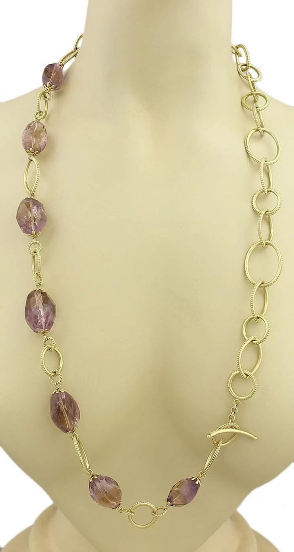 AMETHYST GOLD NECKLACE BRACELET 18K GOLD BEADS DETACHABLE LINKS 33"L 170GRM: AMETHYST GOLD NECKLACE BRACELET 18K GOLD BEADS DETACHABLE LINKS 33"L 170GRM AMETHYST GOLD NECKLACE BRACELET 18K GOLD BEADS DETACHABLE LINKS 33"L 170GRM This is a magnificent large Estate necklace, it