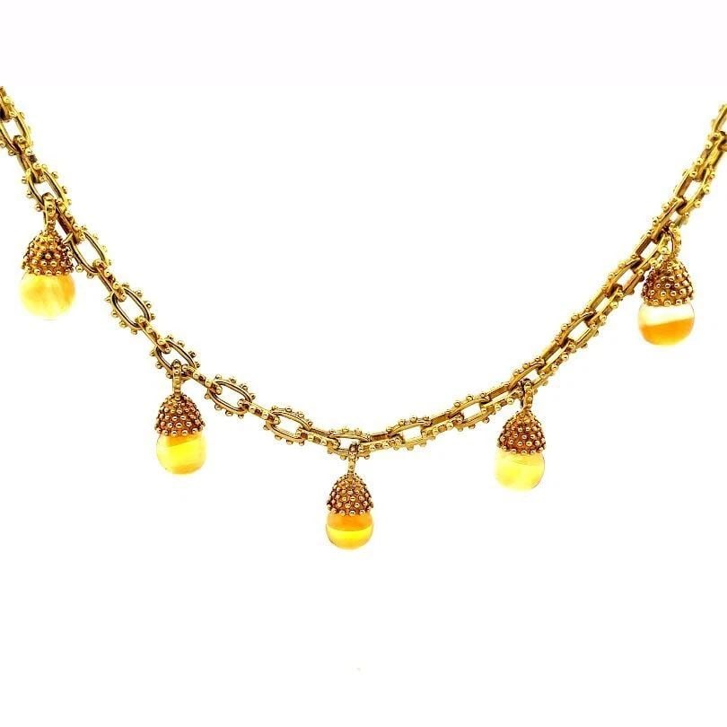 CITRINE 18K GOLD DANGLE CHARM NECKLACE YELLOW BEAD TEXTURE TOGGLE CLASP ETRUSCAN: CITRINE 18K GOLD DANGLE CHARM NECKLACE YELLOW BEAD TEXTURE TOGGLE CLASP ETRUSCAN CITRINE 18K GOLD DANGLE CHARM NECKLACE YELLOW BEAD TEXTURE TOGGLE CLASP ETRUSCAN This gorgeous Etruscan style necklace