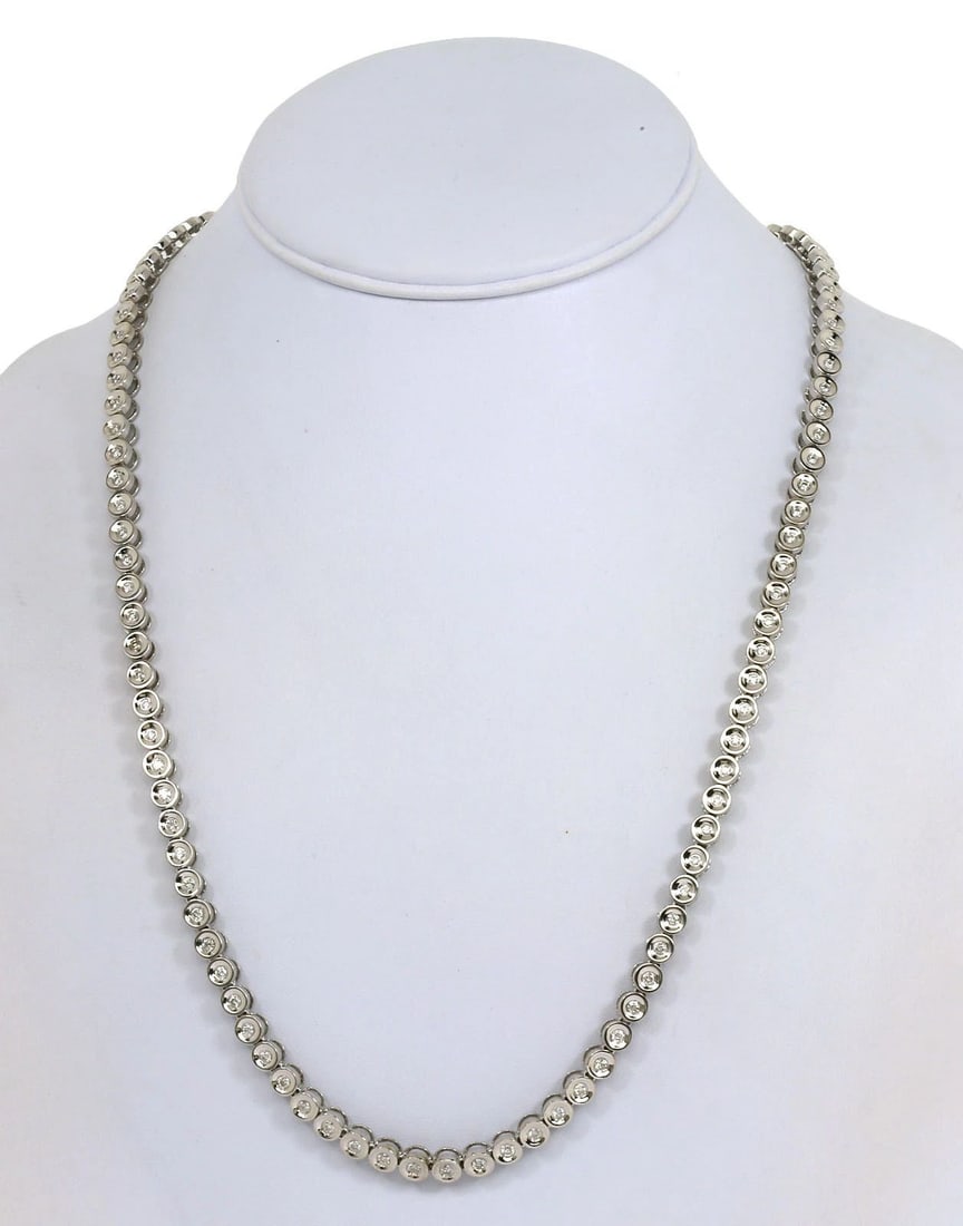 DIAMOND NECKLACE 14K WHITE GOLD ROUND LINK 30.25" LONG BEZEL SET (1 of 2)