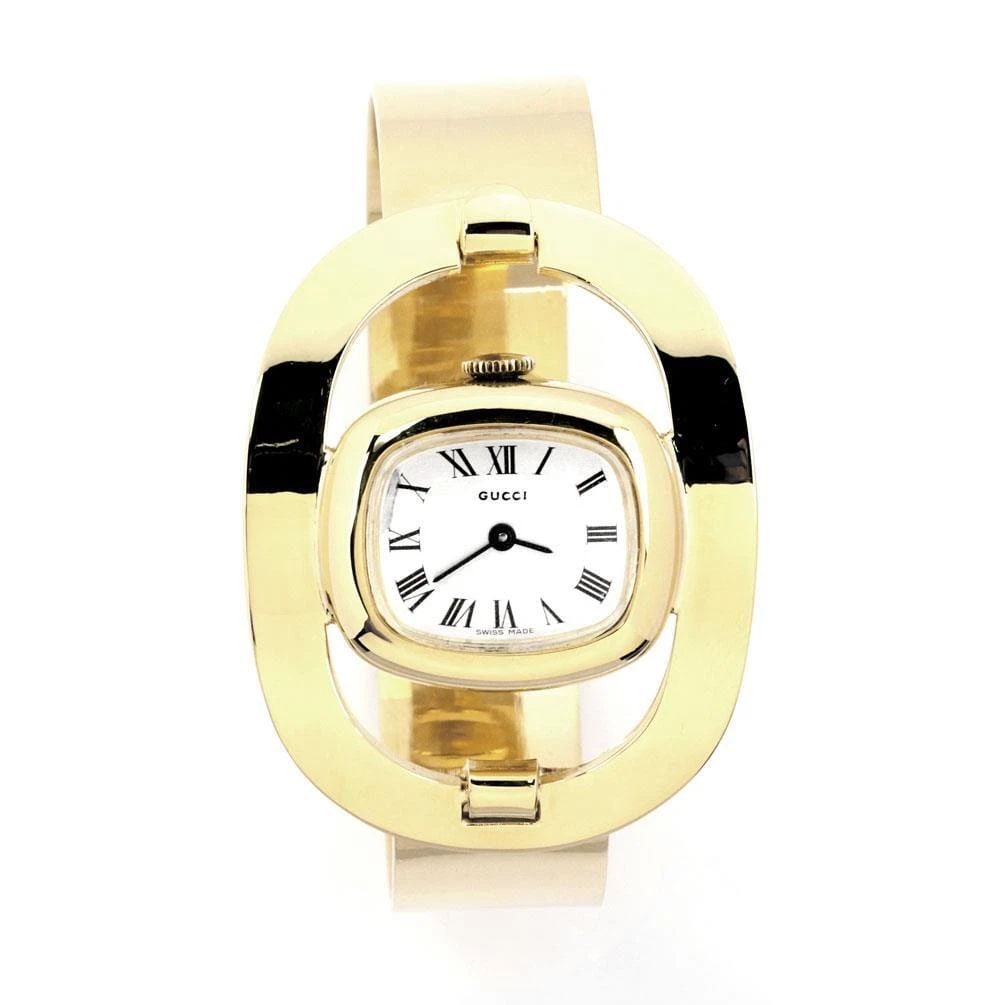 GUCCI VINTAGE 18K YELLOW GOLD LADIES FANCY HORSE STIRRUP MOTIF WRIST WATCH: GUCCI VINTAGE 18K YELLOW GOLD LADIES FANCY HORSE STIRRUP MOTIF WRIST WATCH GUCCI VINTAGE 18K YELLOW GOLD LADIES FANCY HORSE STIRRUP MOTIF WRIST WATCH Gucci Vintage 18k Yellow Gold Ladies Fancy Horse S