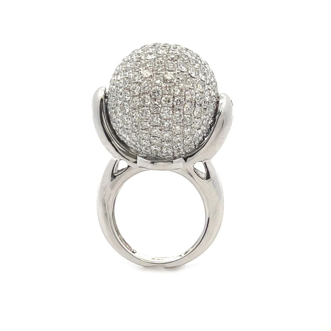 NATURAL 7CT PAVE DIAMONDS 20MM SPINNER BALL 18K WHITE GOLD RING SIZE 6.25 (1 of 2)