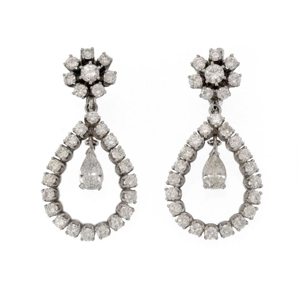 DIAMOND EARRINGS 14K WHITE GOLD DROP PEAR SHAPE (1 of 2)