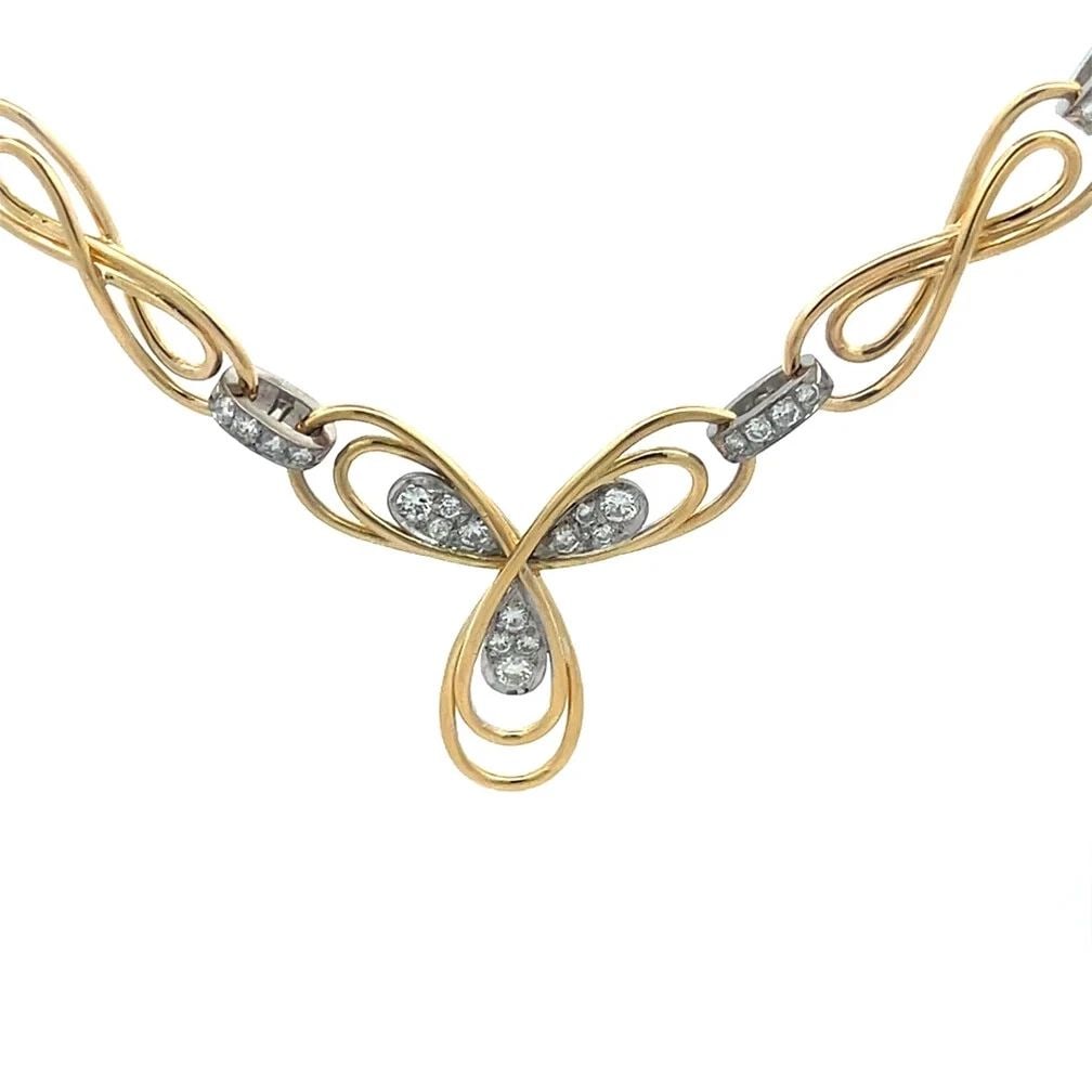 DIAMOND GOLD NECKLACE 2.50CT INFINITY LINK FLORAL PENDANT 18K TWO TONE: DIAMOND GOLD NECKLACE 2.50CT INFINITY LINK FLORAL PENDANT 18K TWO TONE DIAMOND GOLD NECKLACE 2.50CT INFINITY LINK FLORAL PENDANT 18K TWO TONE This beautiful necklace is crafted from18k yellow and whit