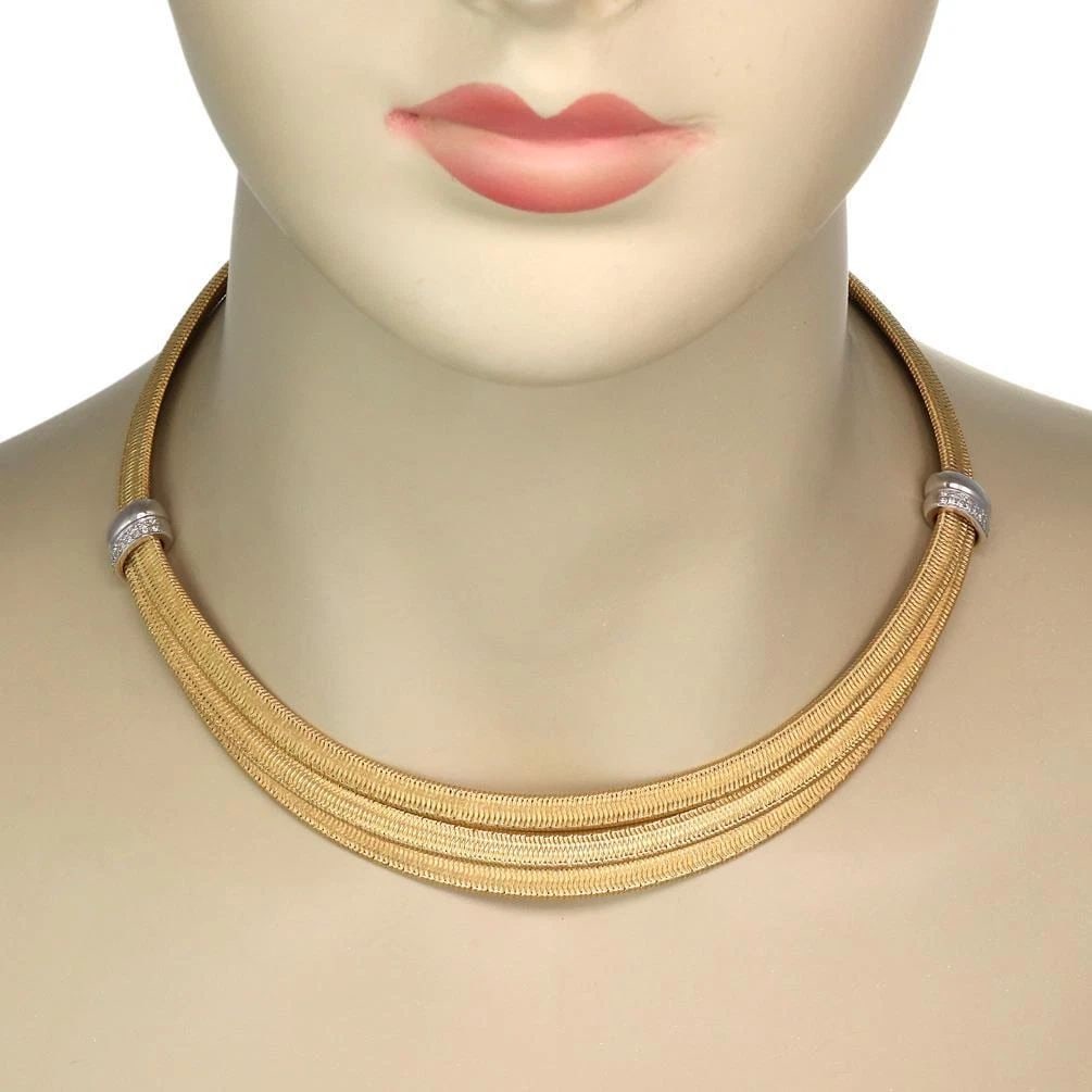 ROBERTO COIN DIAMOND 18K GOLD TRIPLE BASKET WEAVE FLEX COLLAR NECKLACE: ROBERTO COIN DIAMOND 18K GOLD TRIPLE BASKET WEAVE FLEX COLLAR NECKLACE ROBERTO COIN DIAMOND 18K GOLD TRIPLE BASKET WEAVE FLEX COLLAR NECKLACE Roberto Coin Diamond 18k Gold Triple Basket Weave Flex Col