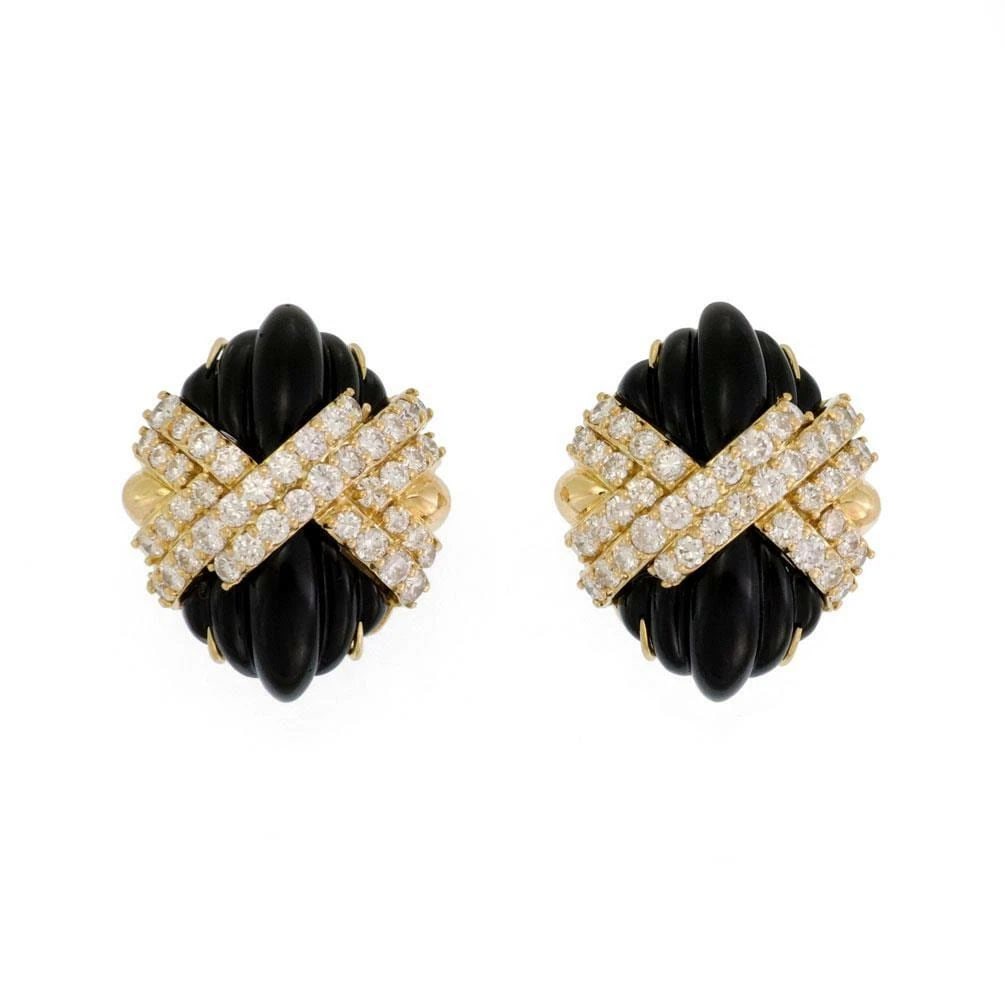 HAMMERMAN BROTHERS 3CT DIAMOND ONYX FANCY HUGGIE EARRINGS: HAMMERMAN BROTHERS 3CT DIAMOND ONYX FANCY HUGGIE EARRINGS HAMMERMAN BROTHERS 3CT DIAMOND ONYX FANCY HUGGIE EARRINGS Hammerman Brothers 3ct Diamond Onyx Fancy Huggie Earrings Description This is a beau