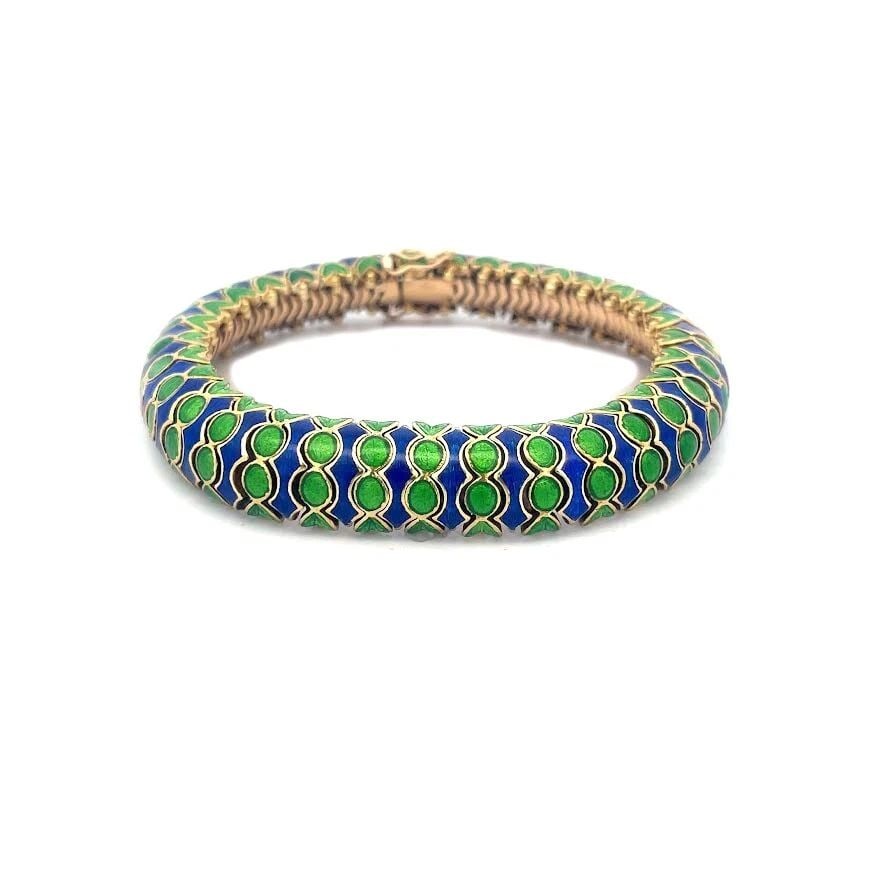 MARTINE ENAMEL SNAKE BRACELET 14K YELLOW GOLD FLEX LINKS 78.8GR (1 of 2)