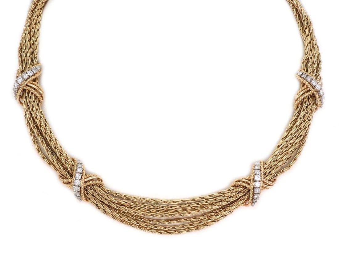 DIAMOND GOLD NECKLACE X DESIGN 14K YELLOW GOLD 7 CHAINS (1 of 2)