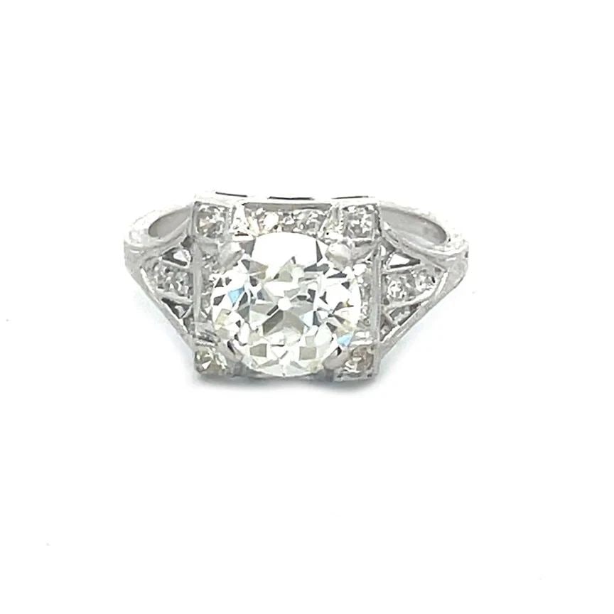 ART DECO DIAMOND RING EUROPEAN CUT 2.15 CT PLATINUM MILGRAIN STYLE SOLIRAIRE (1 of 2)