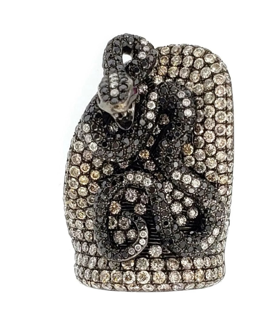 STUNNING 7.5CT BLACK CHAMPAGNE DIAMOND 18K BLACK GOLD SNAKE RING SIZE 7: STUNNING 7.5CT BLACK CHAMPAGNE DIAMOND 18K BLACK GOLD SNAKE RING SIZE 7 STUNNING 7.5CT BLACK CHAMPAGNE DIAMOND 18K BLACK GOLD SNAKE RING SIZE 7 Stunning 7.5ct Black Champagne Diamond 18k Black Gold Sn
