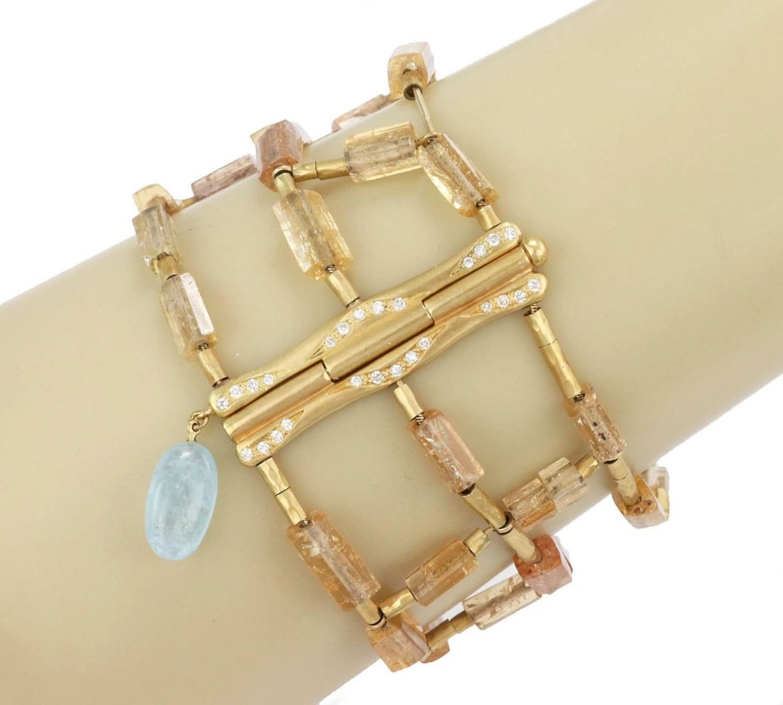 H.STERN DIAMOND & GEMS18K YELLOW GOLD 3 STRAND WIDE BRACELET W/BOX: H.STERN DIAMOND & GEMS18K YELLOW GOLD 3 STRAND WIDE BRACELET W/BOX H.STERN DIAMOND & GEMS18K YELLOW GOLD 3 STRAND WIDE BRACELET W/BOX H.Stern Diamond & Gems18k Yellow Gold 3 Strand Wide Bracelet w/Box