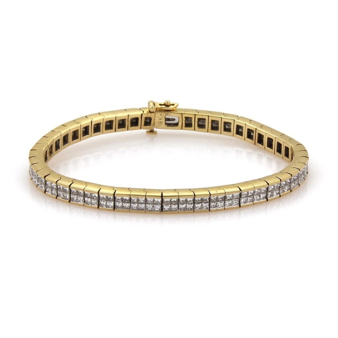18K YELLOW GOLD 7 CARATS INVISIBLE SET DIAMOND CUBE LINK TENNIS BRACELET: 18K YELLOW GOLD 7 CARATS INVISIBLE SET DIAMOND CUBE LINK TENNIS BRACELET 18K YELLOW GOLD 7 CARATS INVISIBLE SET DIAMOND CUBE LINK TENNIS BRACELET 18k Yellow Gold 7 Carats Invisible Set Diamond Cube Li