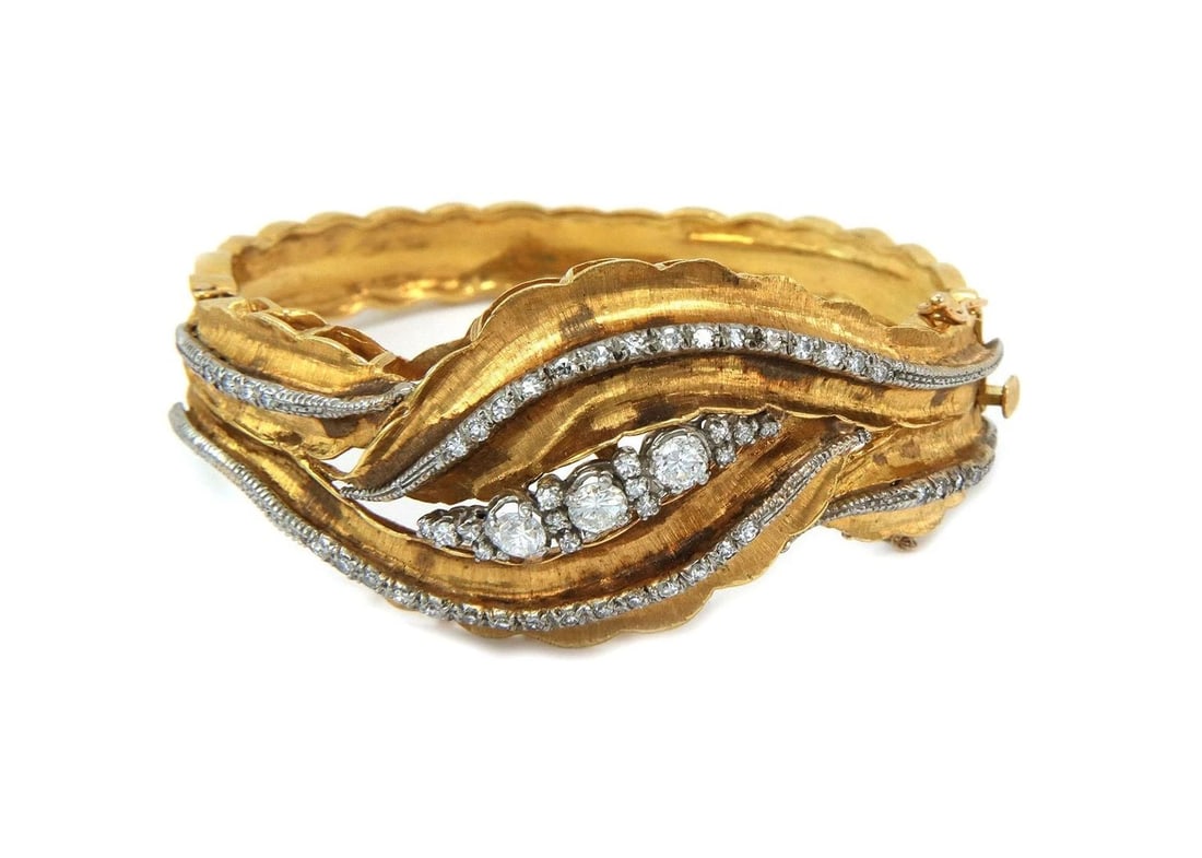 GOLD & PALLIDUM VAN GOGH BRACELET FLORAL HINGED BANGLE (1 of 2)