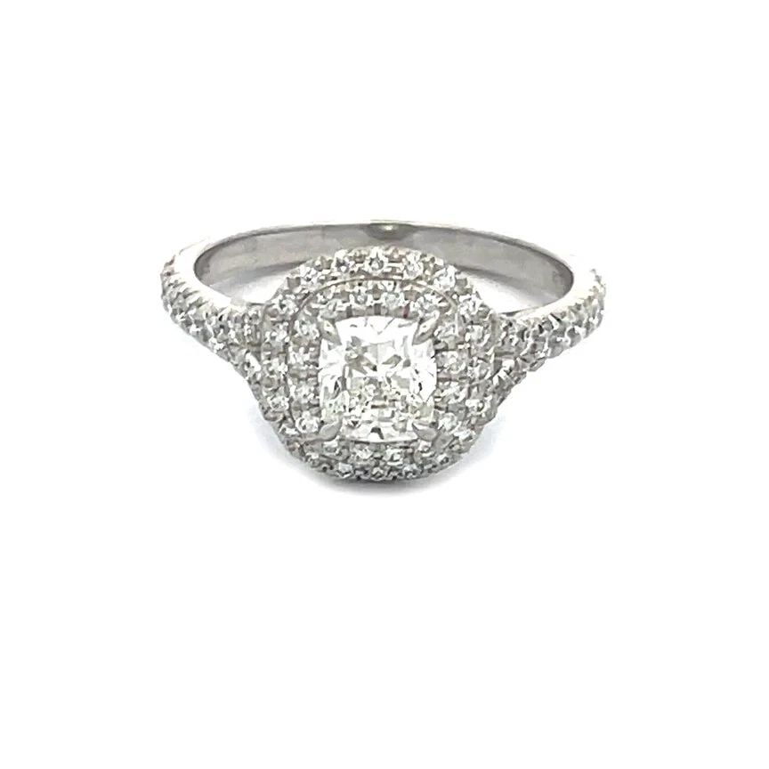 TIFFANY & CO. SOLESTE DIAMOND ENGAGEMENT RING PLATINUM HALO BOX PAPER $9950 (1 of 2)