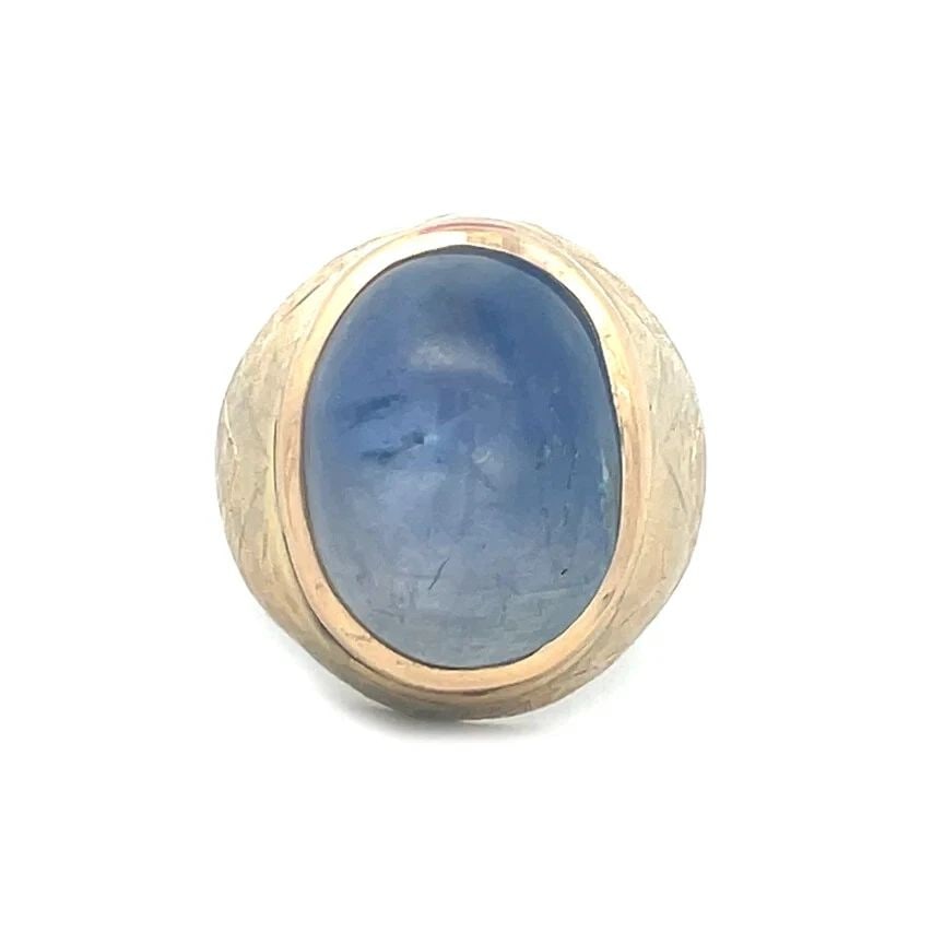 NATURAL SAPPHIRE GOLD MEN'S RING 12K YELLOW LARGE UNHEATED CABOCHON GIA 48CT (1 of 2)