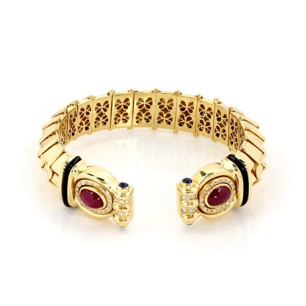 DENIOR 18K GOLD 3.85CT DIAMOND RUBY SAPPHIRE 15.5MM WIDE FLEX CUFF BAND BRACELET (1 of 2)