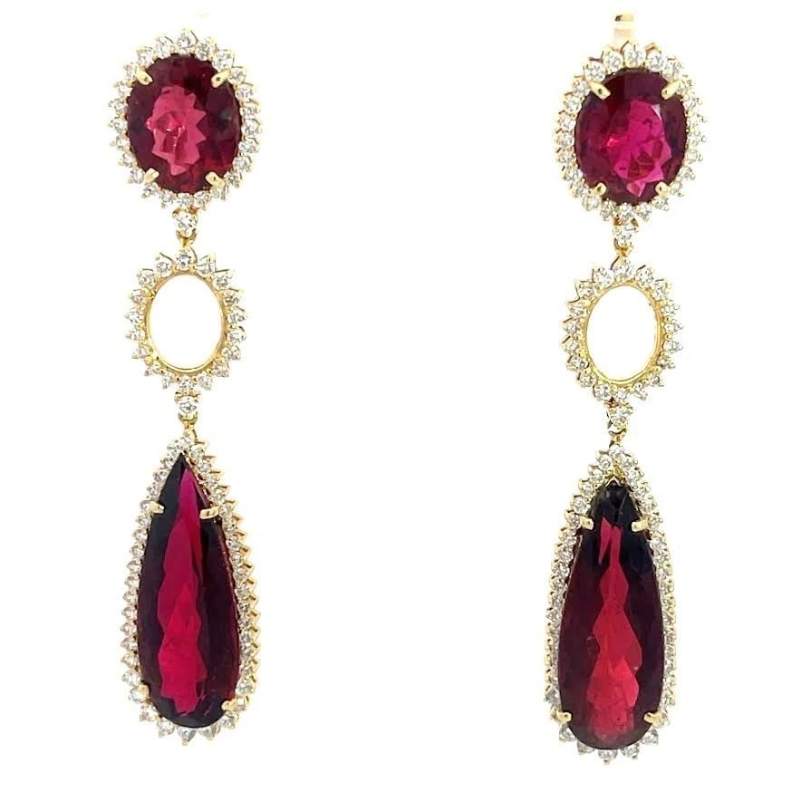 DIAMOND TOURMALINE EARRINGS 16.80CT 18K YELLOW GOLD DROP DANGLE (1 of 2)