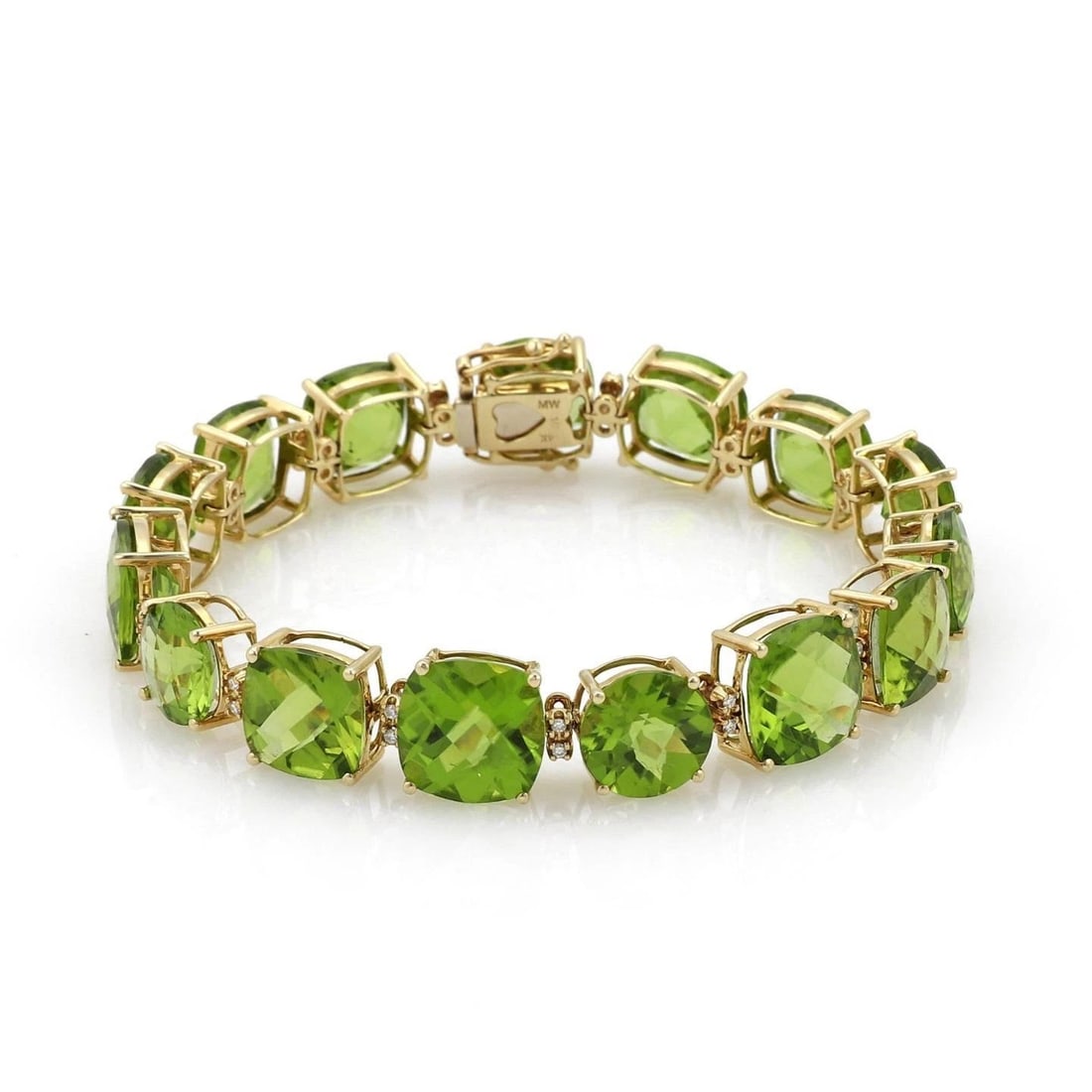 VINTAGE 55.30CT PERIDOT & DIAMOND 14K YELLOW GOLD FANCY BRACELET (1 of 2)