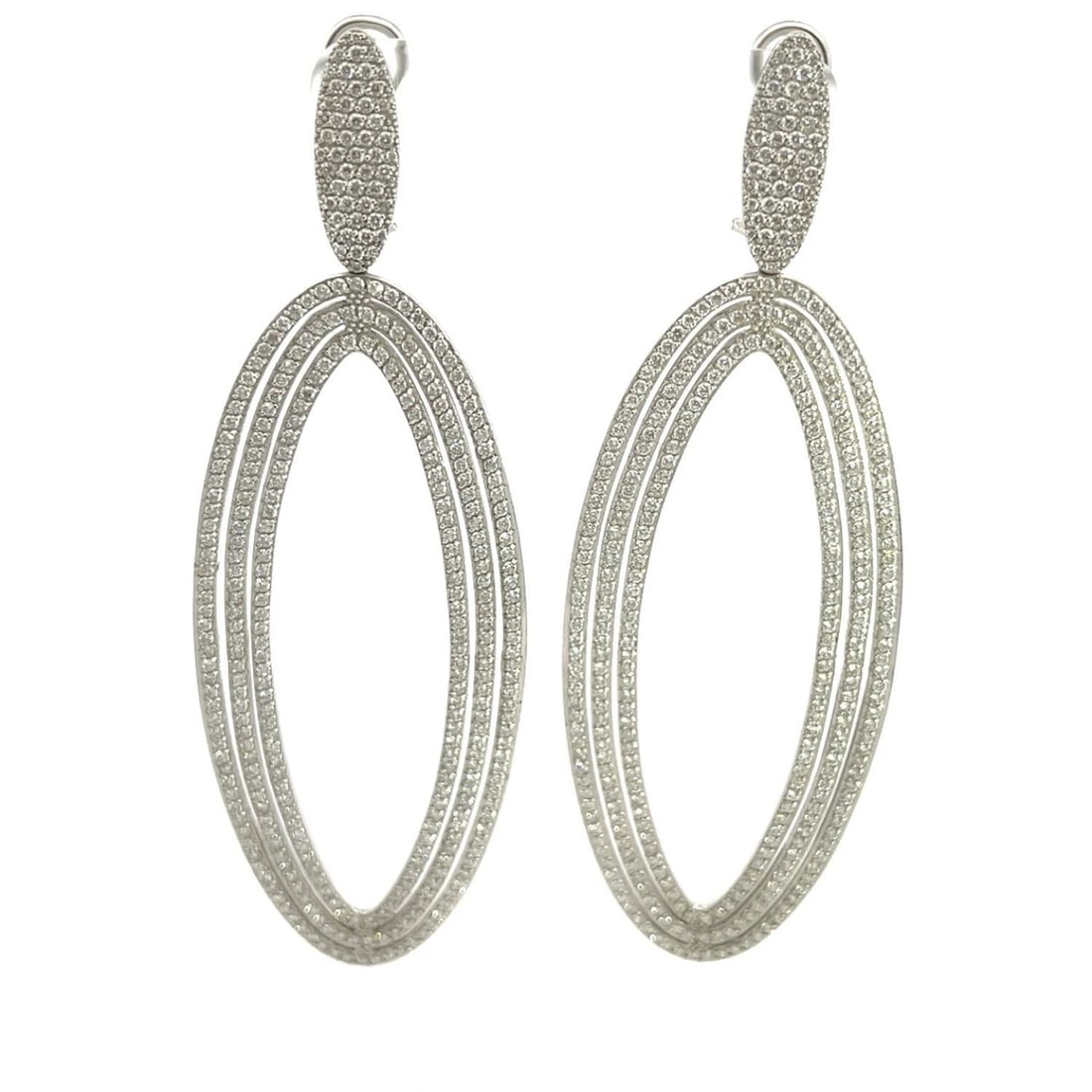 NATURAL 4CT DIAMONDS 18K WHITE GOLD LONG OVAL LONG DANGLE EARRINGS (1 of 2)