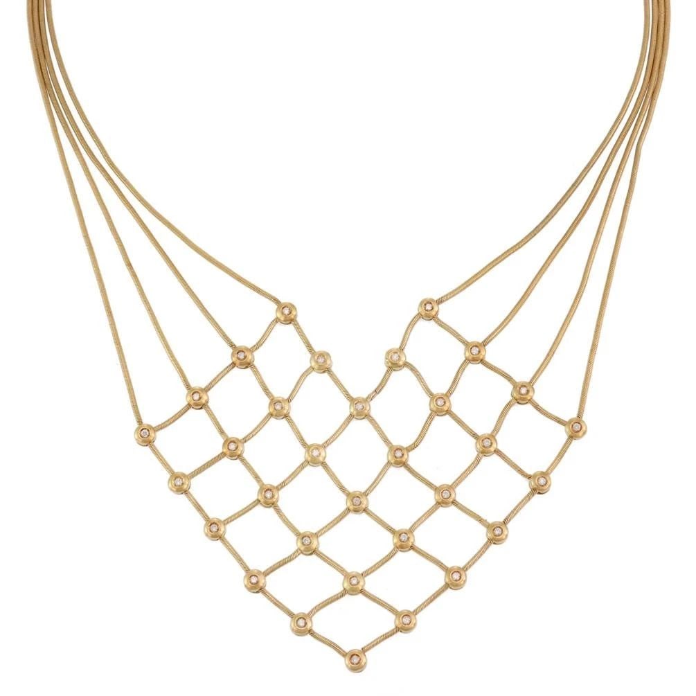 ESTATE DIAMONDS 18K YELLOW GOLD WEB BIB 4 SNAKE CHAIN NECKLACE (1 of 2)