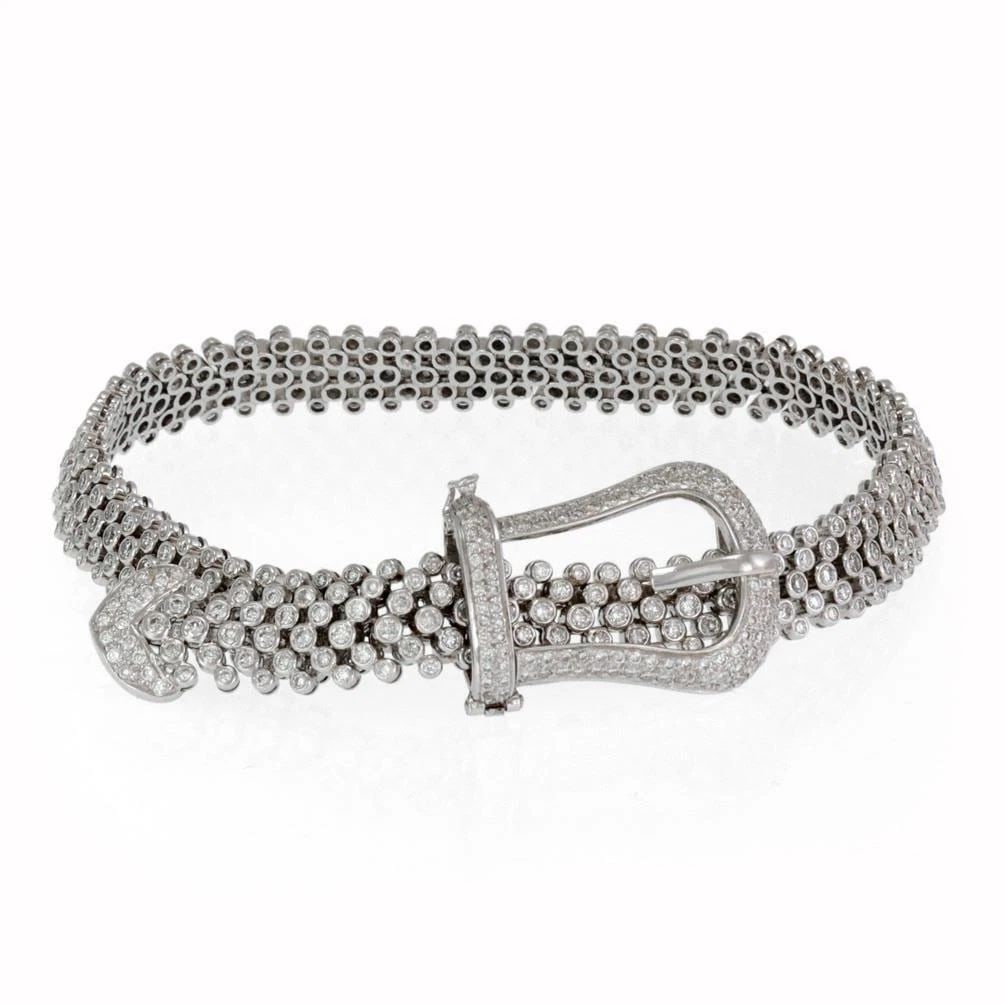 CLASSIC 5.76CT DIAMOND 18K WHITE GOLD FANCY BELT BUCKLE BRACELET (1 of 2)